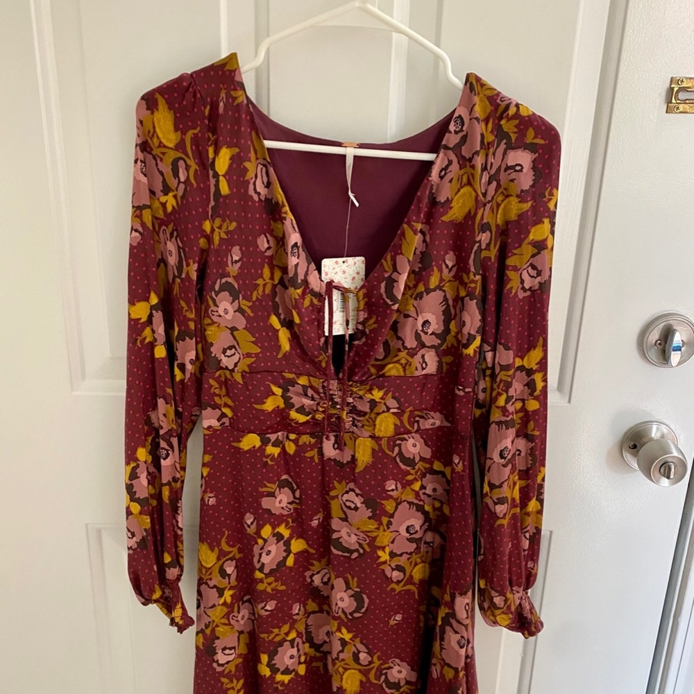 NWT Free People Long Sleeve Floral Dress Maroon/Purple Size 4